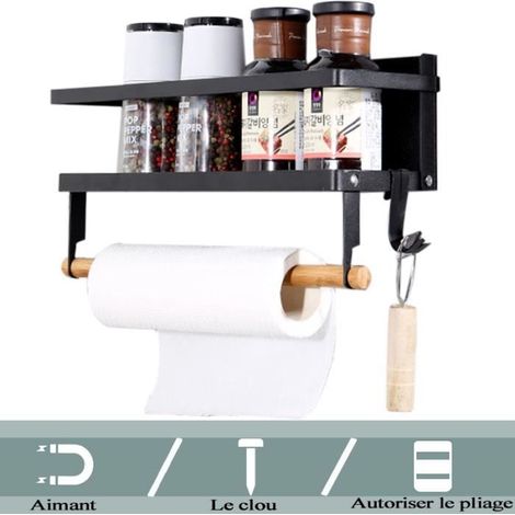 1 étagère à épices, magnétique réfrigérateur, rangement cuisine gain de place, porte-épices avec porte-papier, idéale pour cuisine et salle de bain (1/4)