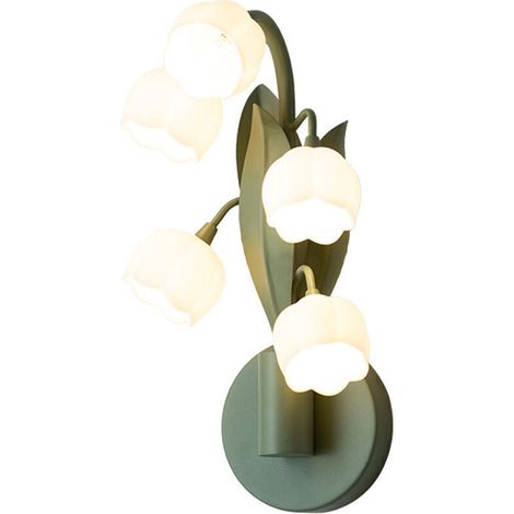 Flower Wall Sconces, 5 Lights, Lily of the Valley, Vintage Flower Wall Lamps with 3 Color Modes, Table Lamp with G4 LED Bulbs for Bedroom, Living Room, Office, Green
