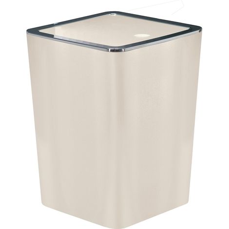 Poubelle de Salle de Bain en Plastique Beige Capacité 5 l 18 cm x 18 cm x 24,3 cm (1/3)