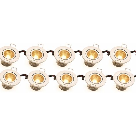 Kit 10 Faretti LED COB bianchi luce calda 3000k da Incasso a soffitto 3W Orientabili, Foro 45mm Ø52mm, Fascio 30°, Driver 220-240V incluso, IP20