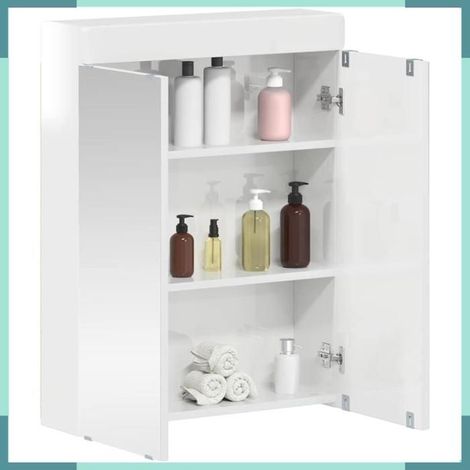 Armoire miroir de salle de bain - TULUM - Blanc brillant - 2 portes - 3 étagères (1/5)