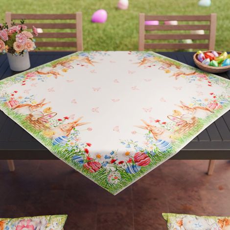 Centre de Table de Pâques 90x90 cm, Tissu en Microfibre Anti-Tache, Élégant et Lavable, Décoration Élégante pour Paques, 100% Fabriqué en Italie (1/3)