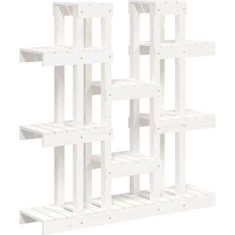 Support pour plantes blanc, 104,5 x 25 x 109,5 cm, en pin massif. (1/5)