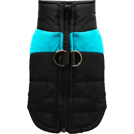 Zweifarbige Baumwollweste/Jacke, blau und schwarz, Größe L (Brustumfang 46 cm, empfohlen für Tiere mit einem Gewicht zwischen 3,6 und 5 kg), wasserdichter Hundemantel, Haustierweste, Wintermantel, was