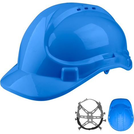 Casque de chantier bleu WADFOW, polyéthylène, 320 g, suspension 6 points, sangle incluse