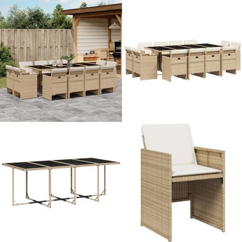 13-tlg. Garten-Essgruppe mit Kissen Beige Poly Rattan - Gartengeset - Gartenmöbelset - Outdoor Möbel - Esstisch - Gartenstühle - Home & Living (1/5)