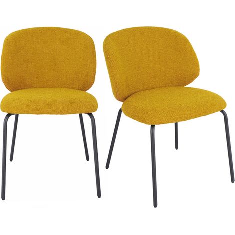 Lot 2 chaises en tissu chenille jaune moutarde pieds métal – LISETTE (1/5)