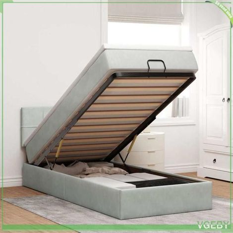 Cadre de lit ottoman avec matelas - 3311753 - 100x200 cm - Velours gris clair - Rangement hydraulique (1/5)