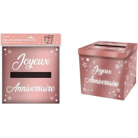 Tirelire urne - Joyeux Anniversaire - Rose gold métallisée - 20 cm - Décoration de fête - Mixte (1/2)