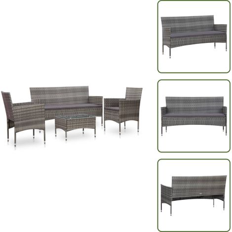 4-tlg. Garten-Lounge-Set mit Auflagen Poly Rattan Grau - Gartenmöbeln - Loungemöbel - Rattanmöbel - Outdoormöbel - Esszimmergarnituren (1/5)