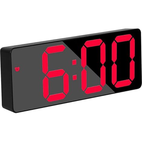 Réveil numérique à affichage LED avec batterie rechargeable - Double usage - Mode snooze - Réveil nocturne - Convient pour chambre à coucher et bureau - Rouge (1/4)