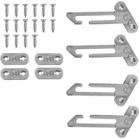 2 paires de butées de fenêtre, crochets de butée de fenêtre pour verrou de sécurité en acier inoxydable 304 pour fenêtres en PVC (argent, 2 paires)
