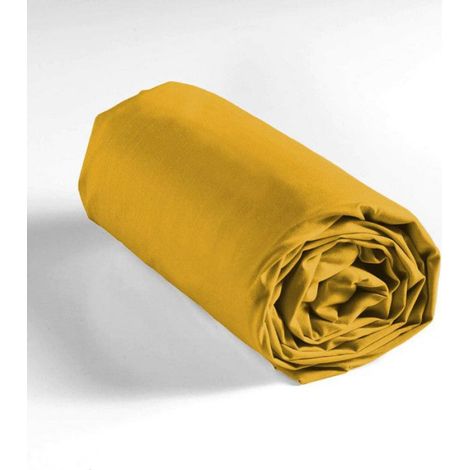 Drap Housse - 90x190 cm - Bonnet 30 cm - Coton 100 % - Certifié Oeko-Tex Standard 100 - Curry - 1 Pièce (1/5)