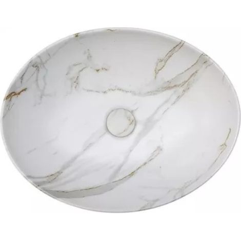 Vasque à poser ovale -52 x 39,5 cm -Blanc mat marbre -SOFIA (1/4)