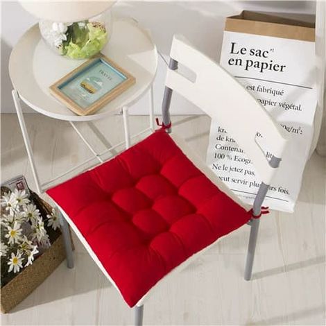 Lot de 4 coussins de chaise moelleux, avec ruban, pour salle à manger, jardin, terrasse, cuisine (40 x 40 cm), rouge. - couleur (1/5)