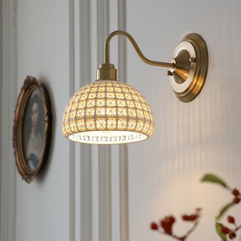 Applique murale, lampe de chevet vintage, appliques murales en laiton avec abat-jour en verre, applique d'intérieur (sans ampoule) (1/5)