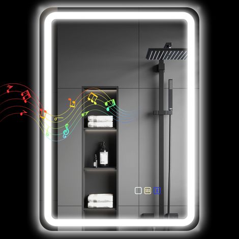 Espejo de baño LED con Bluetooth, iluminación ajustable y función de memoria, cristal templado, 70x50x3,5 cm (1/5)