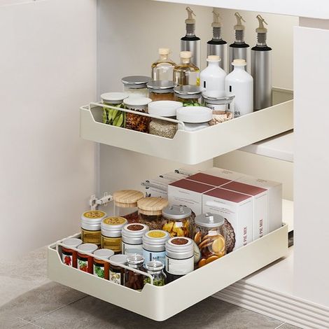 Organisateur de tiroir télescopique pour placard de cuisine – Organisateur pour meuble sous évier/tiroir – Tiroir intérieur de cuisine – Extensible et réglable – Installation sans perçage – Blanc – 43 (1/5)