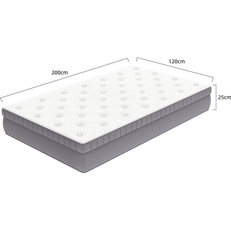 Matelas 120x200 épaisseur 25cm mousse confort,matelas à ressorts ensachés 7 zones ergonomique certifié OEKO-TEX.