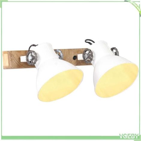 Lampe murale - FAF7291712414268 - Industrielle - Fer blanc & bois manguier - 2x E27 25W (1/5)