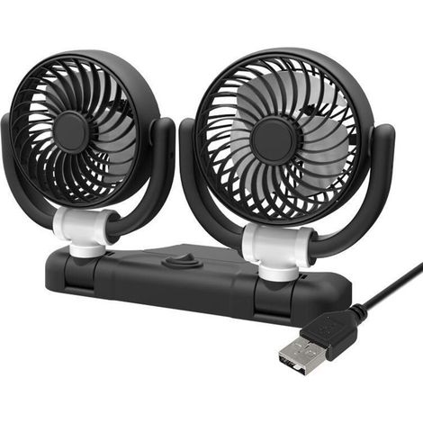 Ventilateur Voiture USB - Double Tête - Rotation 360° - 5 V - Pour Camion Van Camping Bureau - 1 Pièce (1/5)