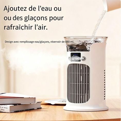 Raffrescatore evaporativo portatile con serbatoio dell'acqua da 880 ml, mini ventilatore a 3 velocità con funzione di umidificazione a nebulizzazione, raffreddamento desktop silenzioso tramite USB-C. (1/4)