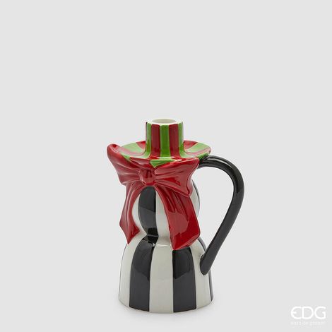 EDG Enzo De Gasperi Portacandela con Fiocco Natale H 18 Cm L 14 Cm L 10 Cm White Black