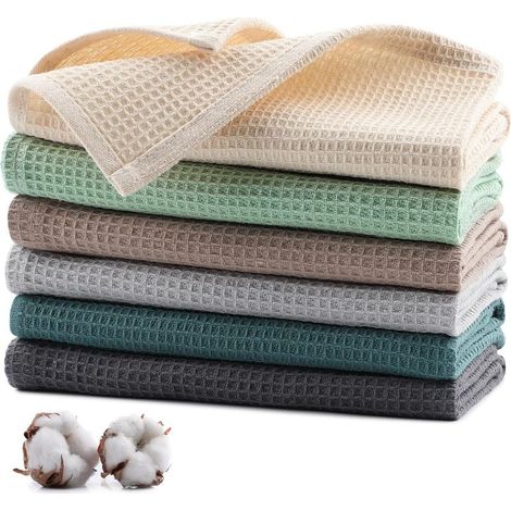 Lot de 6 Torchons de Cuisine Coton, Serviettes de Cuisine 35 x 35 cm, Torchon à Vaisselle Doux et Absorbants, Lavable en Machine, pour la Vaisselle, Les Déversements-Multicolore
