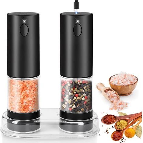 Electric pepper mill with USB charging base and LED lighting — Salt and pepper shakers, 95 ml capacity each. (1/5)