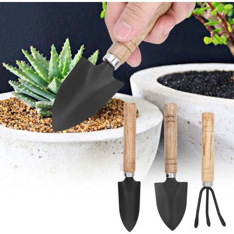 Ensemble de 3 mini-outils de jardinage pour plantes : bêche, griffe, râteau, pelle, outils de plantation de fleurs (1/5)