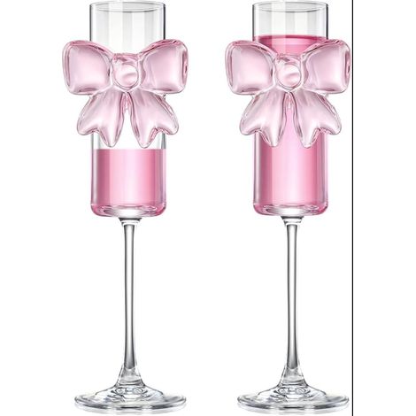 Glass Cups Pink Bow for Wine, Cocktails, Home, Bar, Wedding, Hen Party