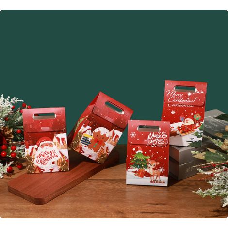 Sacs cadeaux de Noël 13,5 x 8 x 20 cm avec cordon de serrage, lot de 4, sacs pour emballer les friandises de Noël, sacs cadeaux pour les fêtes de Noël, sacs à bonbons avec nœuds (1/5)