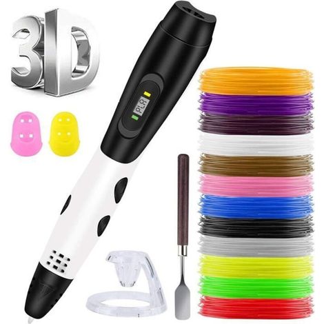 Kit stylo 3D écran LCD + 12 filaments – Cadeau DIY créatif – Pour débutants, dessin 3D (1/3)