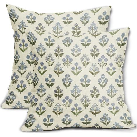 Taie d'oreiller patchwork bleu-vert, 45 x 45 cm, lot de 2, taie d'oreiller décorative printanière à motif floral vintage. (1/5)