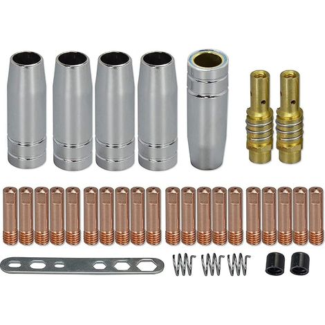 MIG MAG Co2 Électrodes Contact M6 140,0059 0,8mm & 0,9mm M6 140,0177 Buse Conique Gaz 145.0075 Support Pointe de Soudure 002.0078 pour Torche de soudure 15AK MB15 CO₂ 33 pièces (1/5)