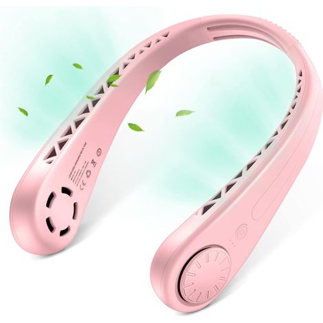 Hands-Free Bladeless Neck Fan Lightweight, Quiet Rechargeable Bladeless Fan 3 Speeds, 360° Adjustable for Camping Office Desk Pink (1/5)