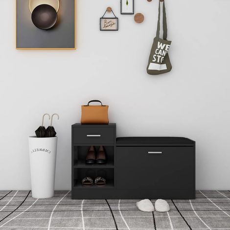 Maison Chic – Meuble à chaussures banc noir 94,5x31x57 cm – Aggloméré avec siège en similicuir – Rangement pratique pour entrée (1/5)