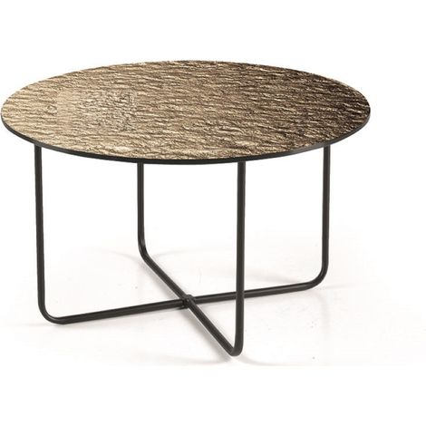 Tavolino tondo con piano vetro temperato effetto martellato Bronzo JON 60 (1/4)