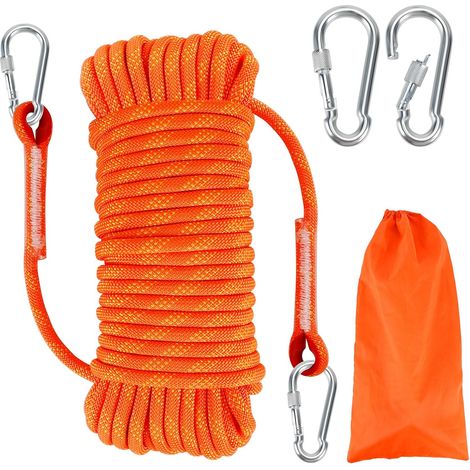 Corde Escalade avec 2 Mousqueton Escalade, Corde de sécurité pour l'extérieur,Corde de Sauvetage Corde Alpinisme pour la Survie d'urgence, Alpinisme, Pêche, Camping, 16 mm × 15 M (1/5)