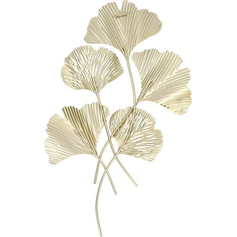 Feuilles Ginkgo dorées métal – grande sculpture murale 60×35 cm, salon/bureau