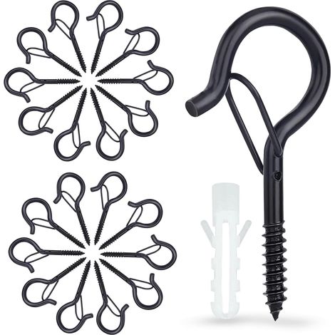 20 Pièces Crochets À Vis, Crochets À Vis Avec Verrouillage, Crochets De Plafond Pour Paniers À Plantes, Nichoirs, Carillons Éoliens Et Lumières, Crochets Muraux Pour Intérieur Et Extérieur Noirs (1/5)