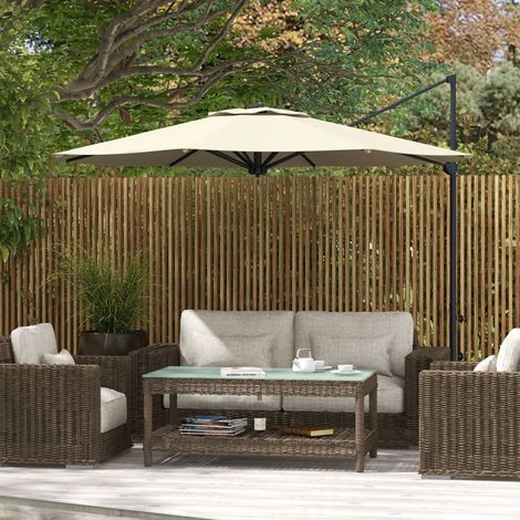 Sombrilla de Jardín Ajustable Ø294x242 cm con Poste Giratorio 360° Ángulo de Techo Ajustable y Ventilación Crema (1/5)