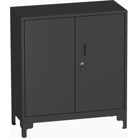 Armoire de bureau métal 2 niveaux avec portes verrouillables design moderne et fonctionnel couleur noir (1/5)