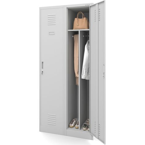 Jan Nowak Stahlspind Garderobenschrank Spind Kleiderspind Doppelspind 2 Abteile Flügeltüren Trennwand Pulverbeschichtung 180 cm x 80 cm x 50 cm (H x B x T) (grau) (1/5)