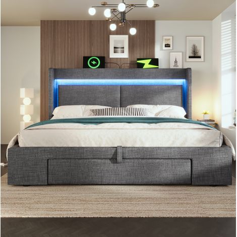 Cama dormitorio 160x200 con almacenamiento LED OKMYHOME (1/5)