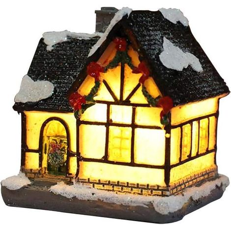 Maison De Noël - Maison Miniature En Résine Avec Éclairage LED - Décoration Festive Pour Intérieur - 1 Pièce