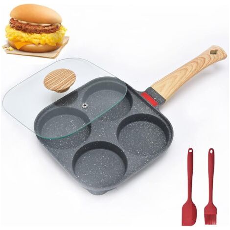 Poêle à œufs avec couvercle,Poele a Pancakes Antiadhésive de 4 Tasses Aluminum,Cuisinière à Petit-déjeuner Divisée,Convient pour Les Cuisinières à Gaz et Les Ustensiles de Cuisine à Induction (1/5)