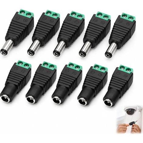 5 Paires Connecteurs d'alimentation CC 5,5 mm x 2,1 mm, Fiche DC Mâle Femelle 12V, Adaptateur Prise CC à Vis pour Caméra CCTV, Ruban LED, Routeur, Écran LCD, Éclairage et Projet DIY Électronique (1/5)