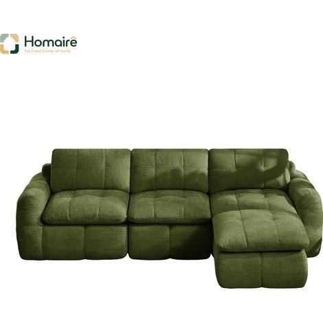 Canapé modulable en chenille vert avec accoudoirs 264 x 160 x 68 cm HOMAIRE (1/5)