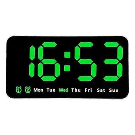Horloge murale grand écran pour salon, commande vocale, horloge numérique, fonction snooze, affichage de la température et de la date, port USB, format 12/24 h, horloge de table LED verte (1/5)